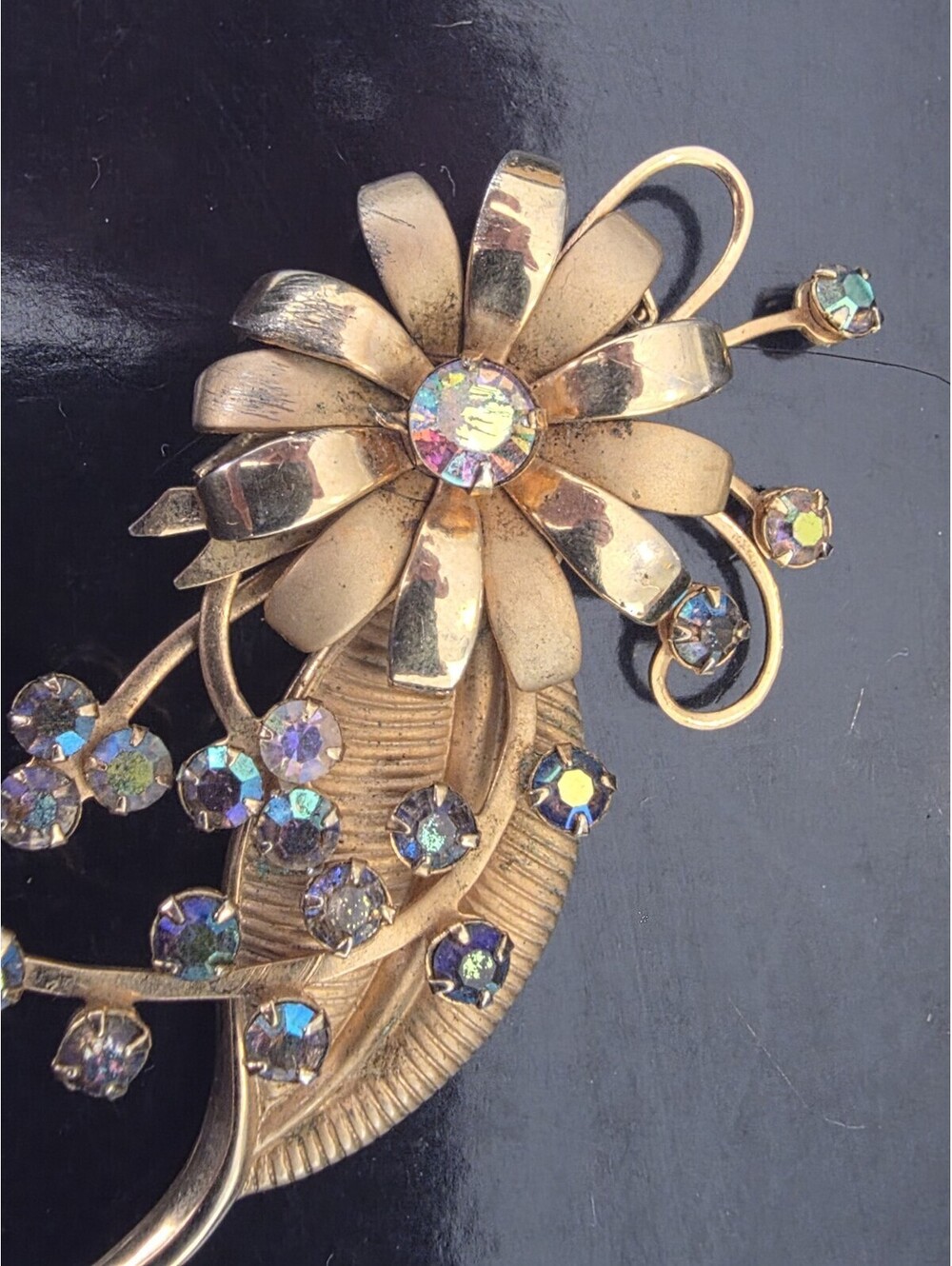 Vintage Kramer Brooch Multi Color Rhinestone Gold Tone Pin